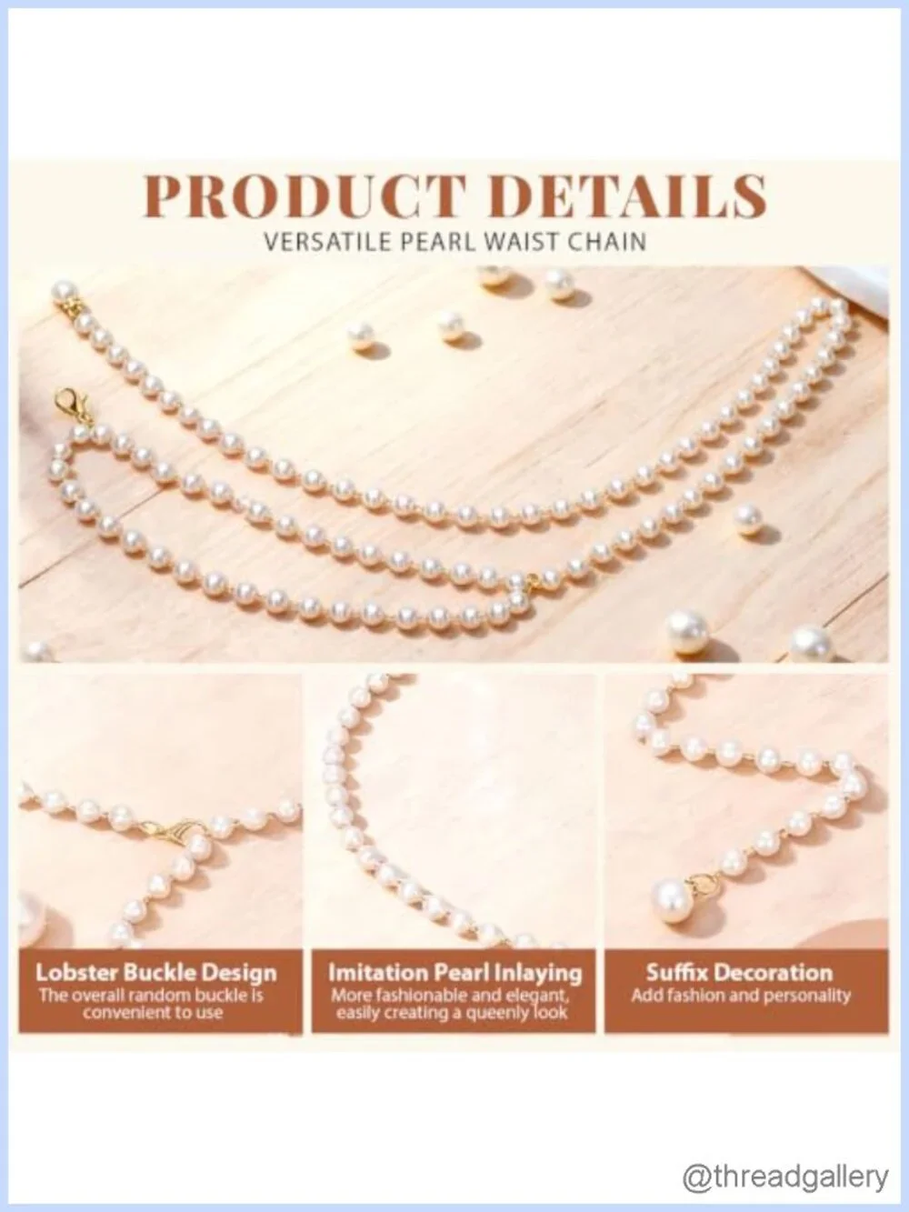 Pearl Waist Chain Belt Adjustable Body Jewelry for Women Dresses Concerts